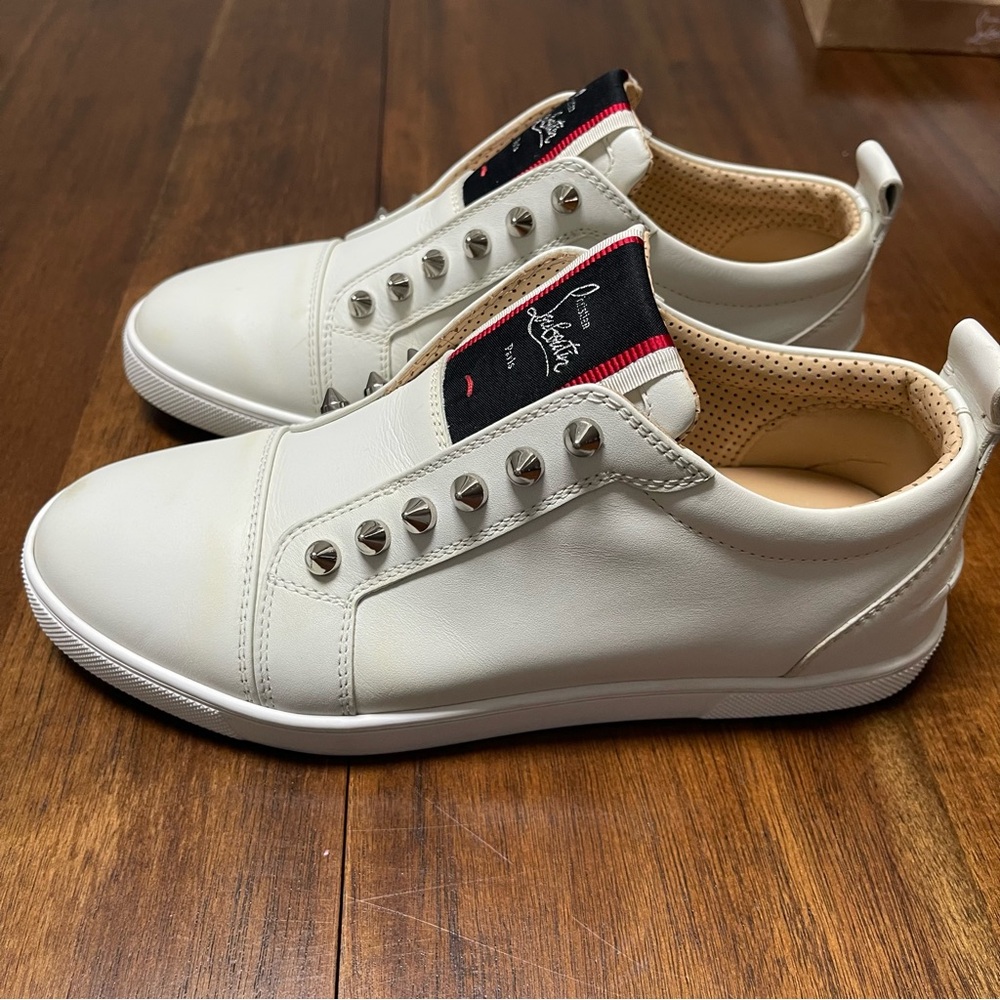 Christian Louboutin White Spiked Sneakers - Picture 4 of 9